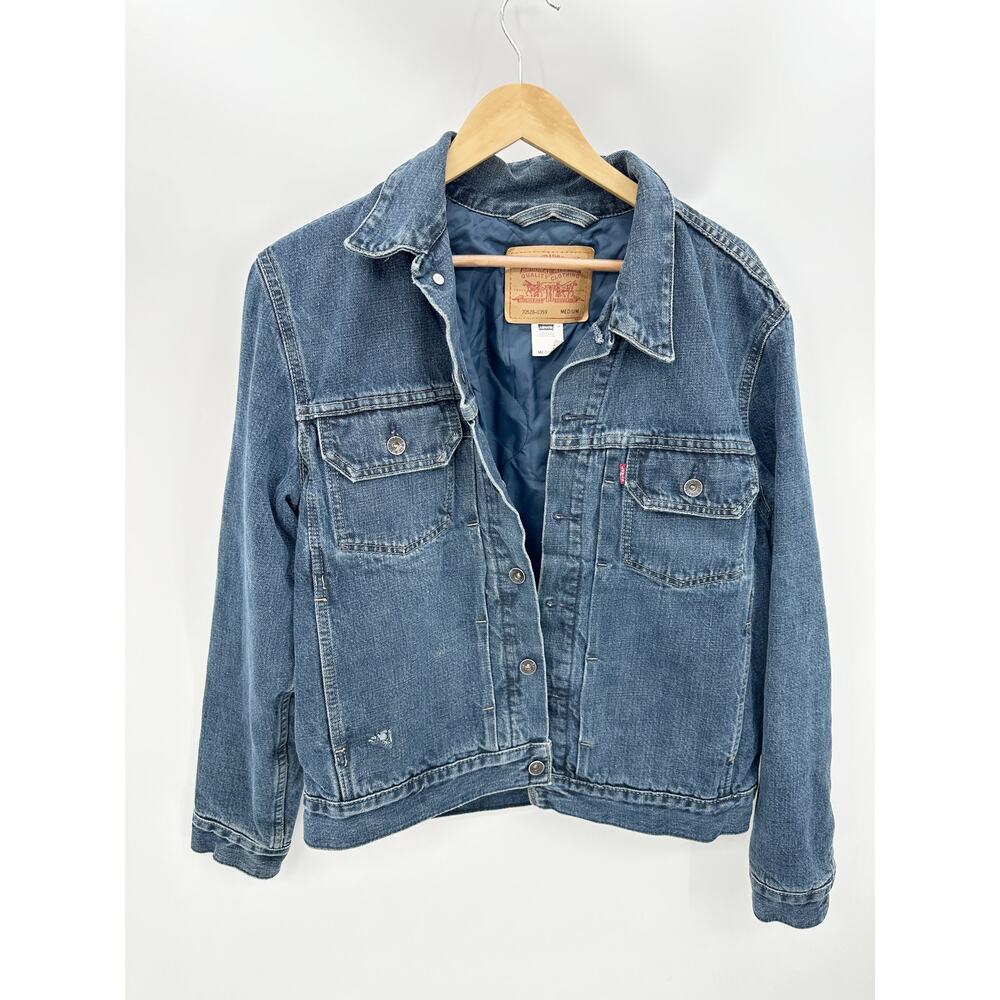 Levis Mens Medium Blue 2002 Denim Quilted Insulated Trucker Jacket 70528-0359